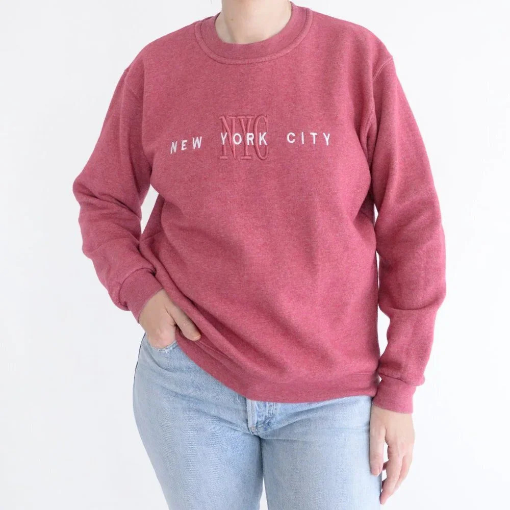 Vintage Wali U.S.A. Dusty Rose Pink New York City Collegiate Varsity Sweater S